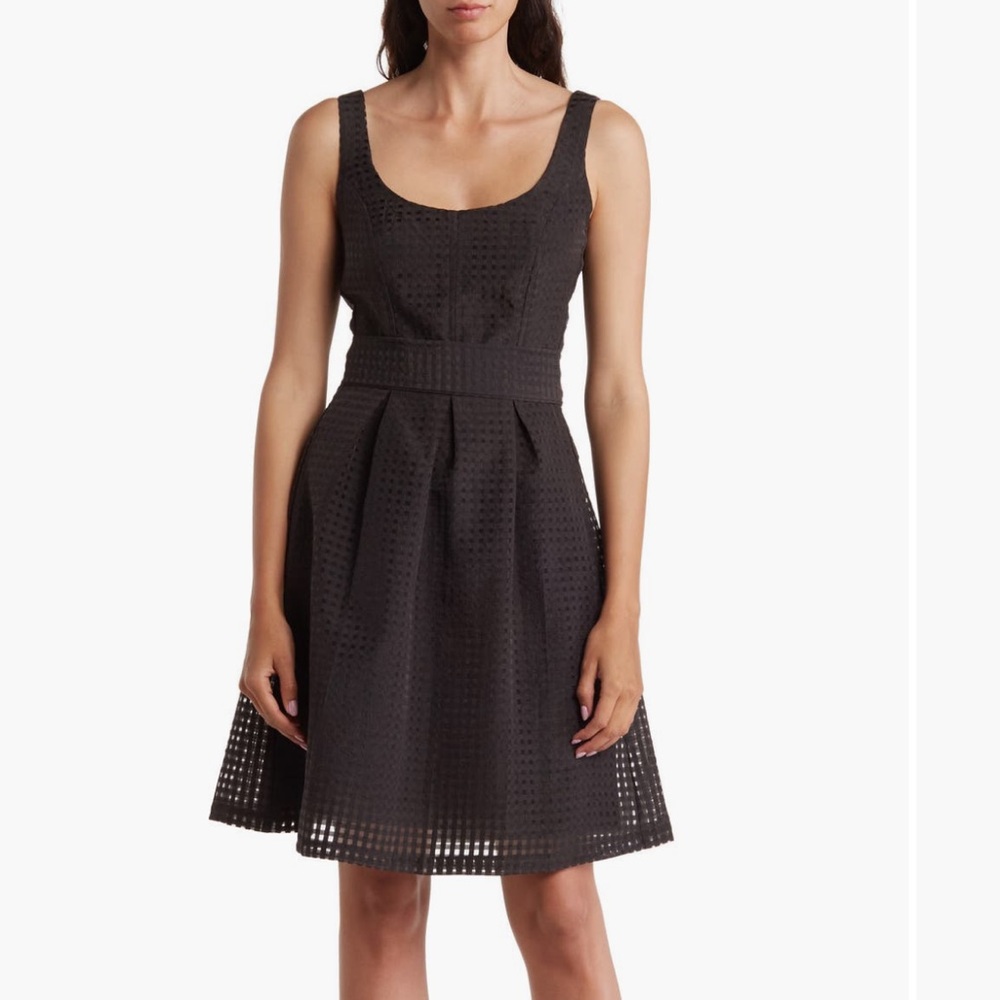 💋 Anne Klein Square Neck Fit n Flare Bow Belted Dress 14 w/ POCKETS & bra snaps